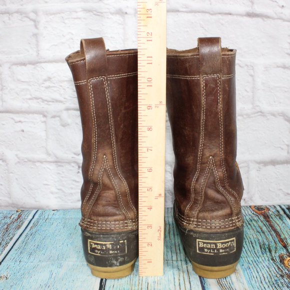 LL BEAN 11" Brown Leather Rubber Unlined Lace-up Ankle Duck Boots M 8 / L 10 - Picture 7 of 8